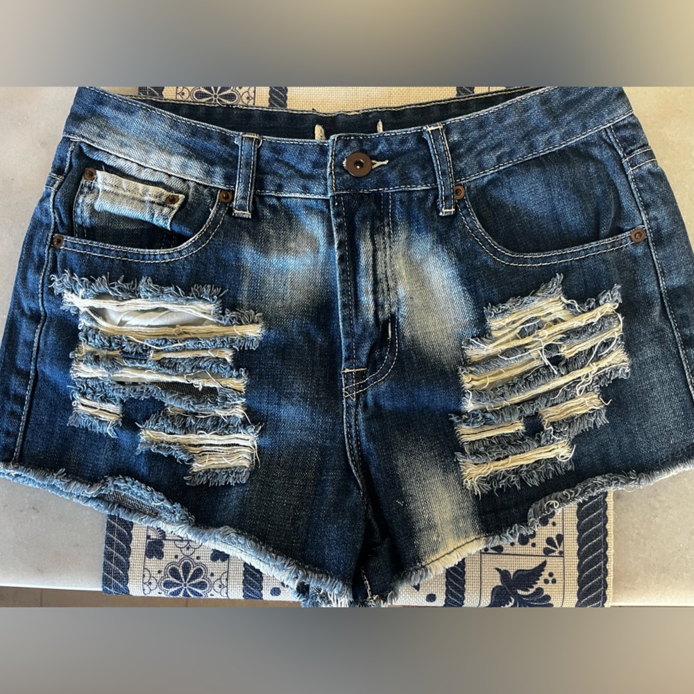Distressed Blue Denim Jean Shorts